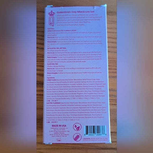 NIB Londontown Queen Of Hearts Galentine Manicure Tool Set w/ 2 Pink Nail Polish - Picture 4 of 4